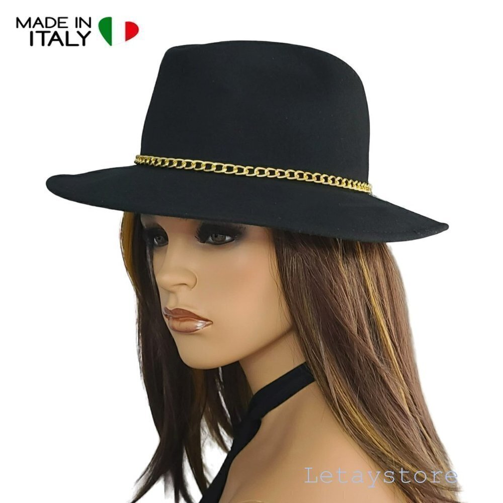 NWT CINTELLI & GALLUZZO Italy Wool Chain Strap Felt Fedora Hat